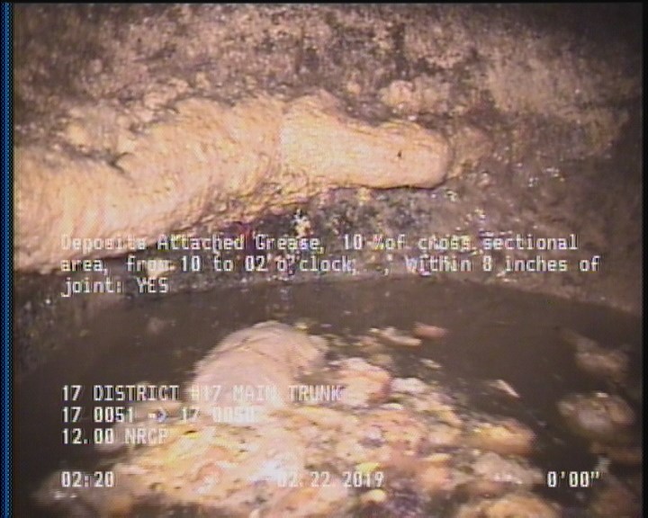 Deposits Attached Grease, 10 %of cross sectional area, from 10 to 02 o'clock, , within 8 inches of joint: YES