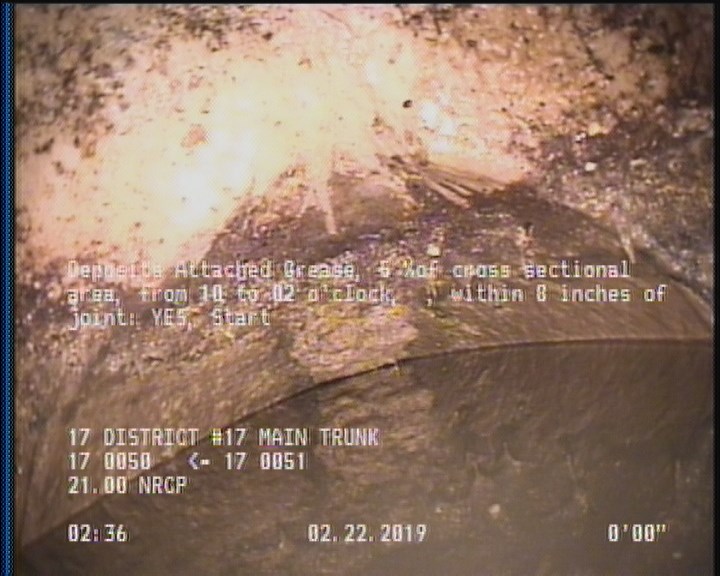 Deposits Attached Grease, 5 %of cross sectional area, from 10 to 02 o'clock, , within 8 inches of joint: YES