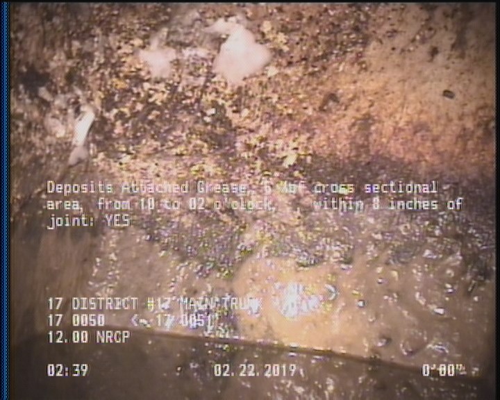 Deposits Attached Grease, 5 %of cross sectional area, from 10 to 02 o'clock, , within 8 inches of joint: YES