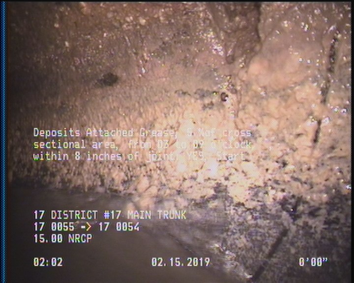 Deposits Attached Grease, 5 %of cross sectional area, from 03 to 09 o'clock, , within 8 inches of joint: YES, Start