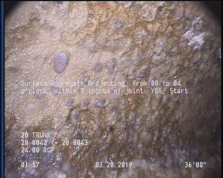 Surface Aggregate Projecting, from 08 to 04 o'clock, within 8 inches of joint: YES, Start