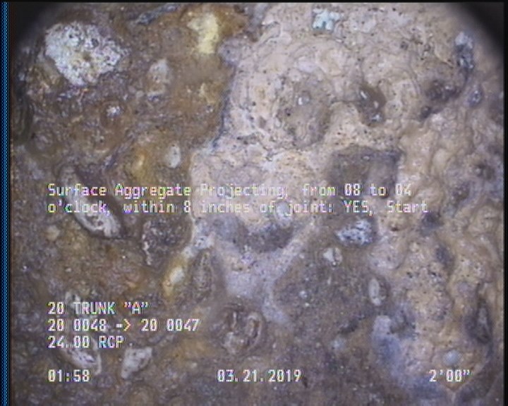 Surface Aggregate Projecting, from 08 to 04 o'clock, within 8 inches of joint: YES, Start
