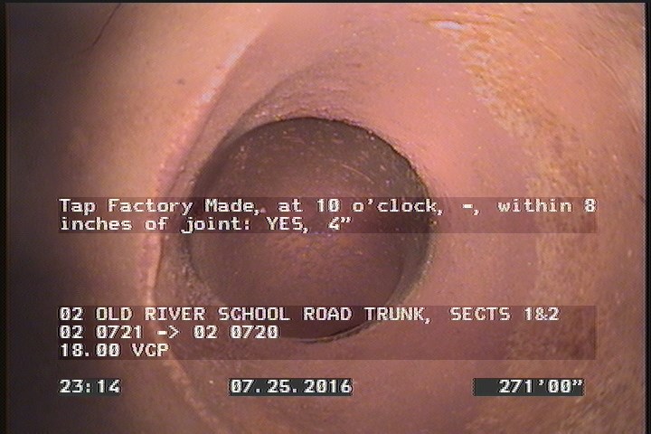 Tap Factory Made, at 10 o'clock, -, within 8 inches of joint: YES, 4"