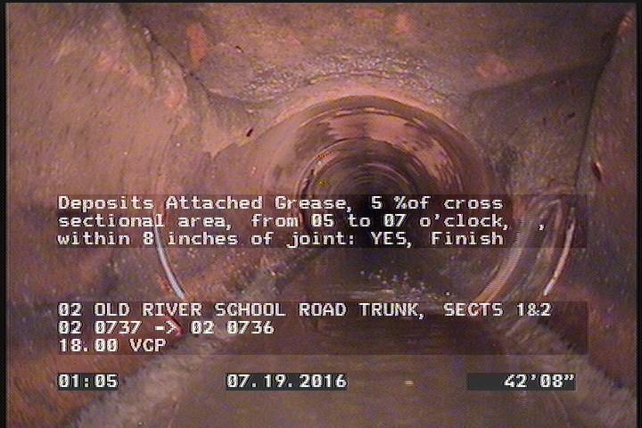 Deposits Attached Grease, 5 %of cross sectional area, from 05 to 07 o'clock, , within 8 inches of joint: YES, Finish
