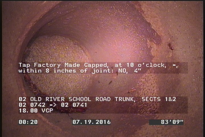 Tap Factory Made Capped, at 10 o'clock, -, within 8 inches of joint: NO, 4"