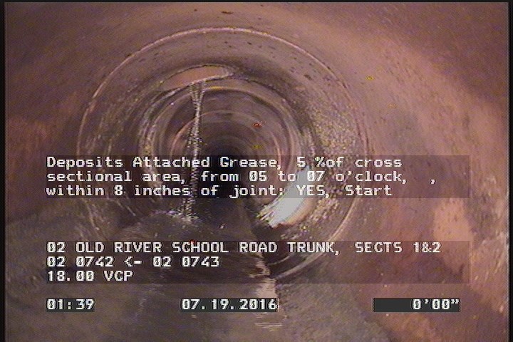 Deposits Attached Grease, 5 %of cross sectional area, from 05 to 07 o'clock, , within 8 inches of joint: YES, Start
