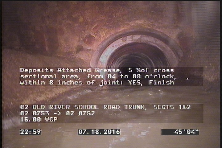 Deposits Attached Grease, 5 %of cross sectional area, from 04 to 08 o'clock, , within 8 inches of joint: YES, Finish