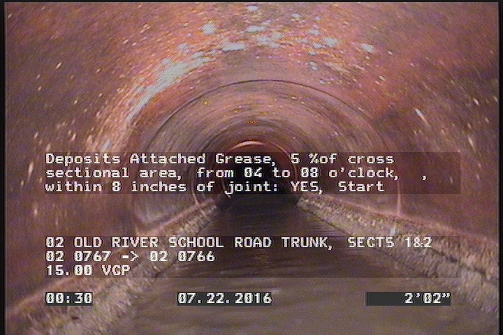 Deposits Attached Grease, 5 %of cross sectional area, from 04 to 08 o'clock, , within 8 inches of joint: YES, Start
