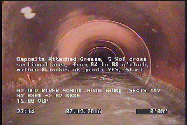 Deposits Attached Grease, 5 %of cross sectional area, from 04 to 08 o'clock, , within 8 inches of joint: YES, Start