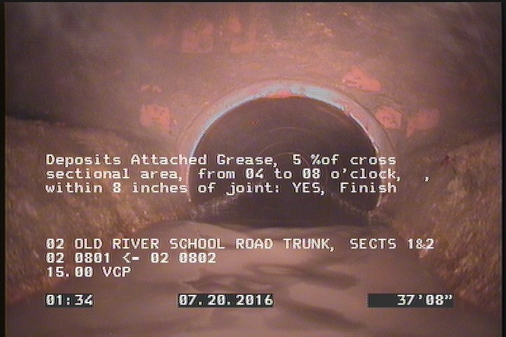 Deposits Attached Grease, 5 %of cross sectional area, from 04 to 08 o'clock, , within 8 inches of joint: YES, Finish