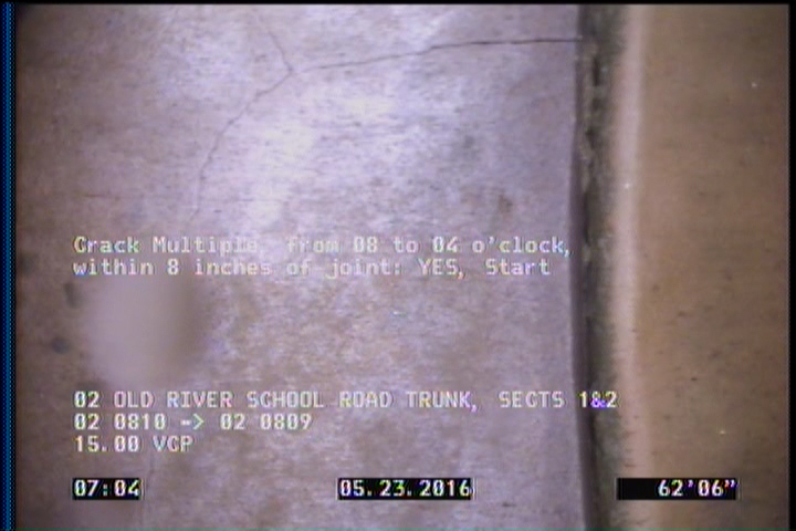 Crack Multiple, from 08 to 04 o'clock, within 8 inches of joint: YES, Start