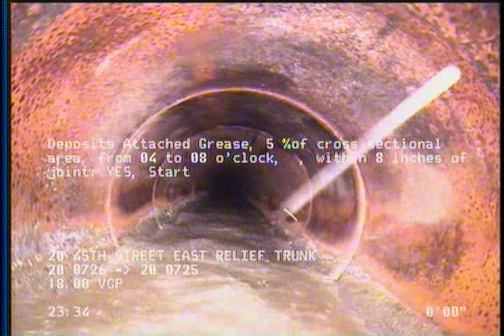 Deposits Attached Grease, 5 %of cross sectional area, from 04 to 08 o'clock, , within 8 inches of joint: YES, Start