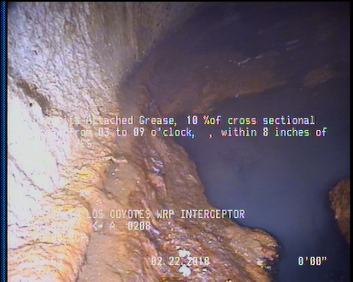 Deposits Attached Grease, 10 %of cross sectional area, from 03 to 09 o'clock, , within 8 inches of joint: YES