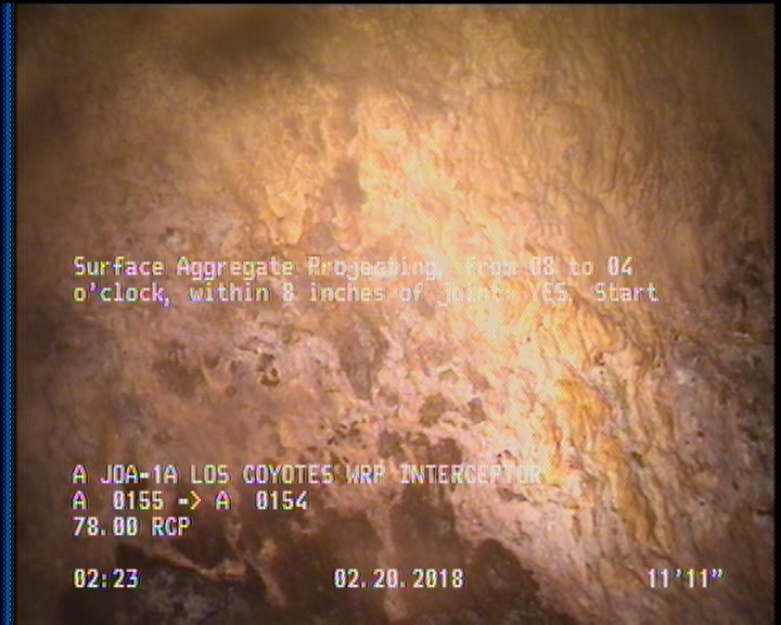 Surface Aggregate Projecting, from 08 to 04 o'clock, within 8 inches of joint: YES, Start