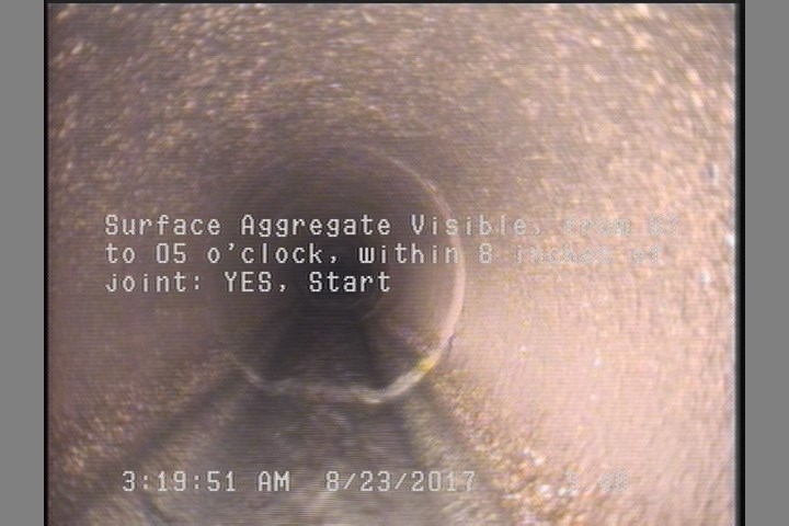 Surface Aggregate Visible, from 07 to 05 o'clock, within 8 inches of joint: YES, Start