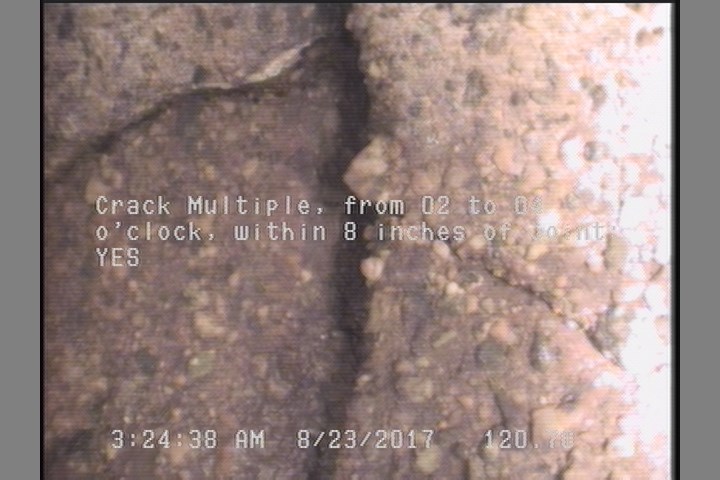 Crack Multiple, from 02 to 04 o'clock, within 8 inches of joint: YES