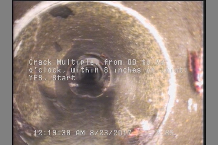 Crack Multiple, from 08 to 04 o'clock, within 8 inches of joint: YES, Start