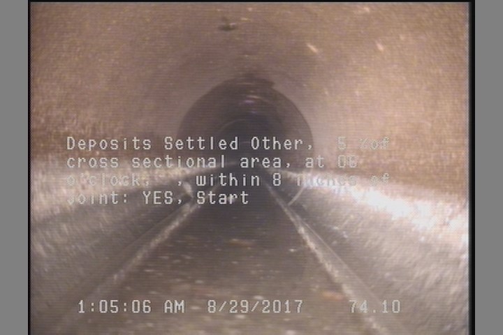 Deposits Settled Other, 5 %of cross sectional area, at 06 o'clock, , within 8 inches of joint: YES, Start