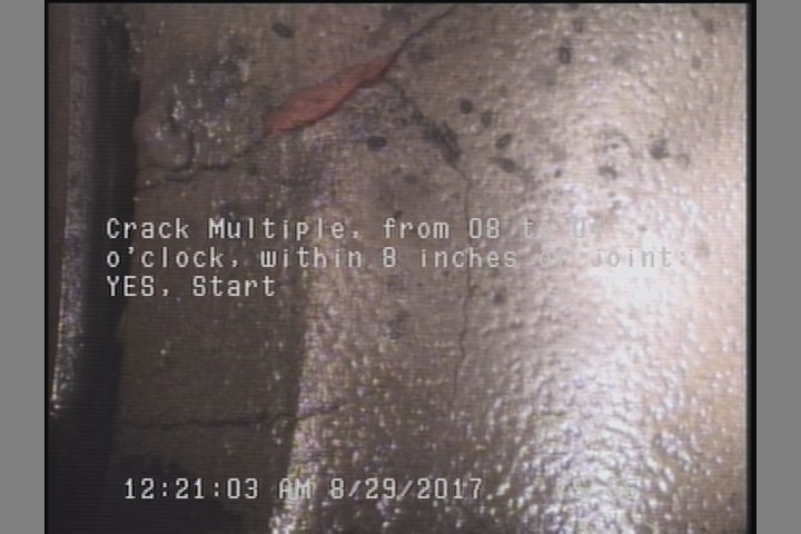 Crack Multiple, from 08 to 04 o'clock, within 8 inches of joint: YES, Start