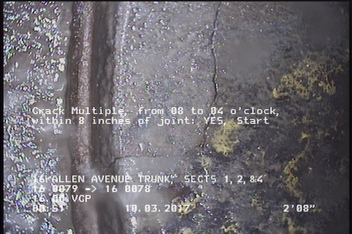 Crack Multiple, from 08 to 04 o'clock, within 8 inches of joint: YES, Start