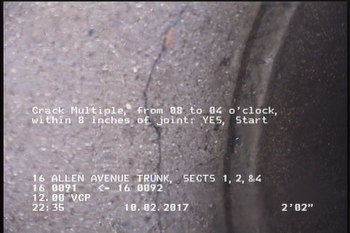 Crack Multiple, from 08 to 04 o'clock, within 8 inches of joint: YES, Start