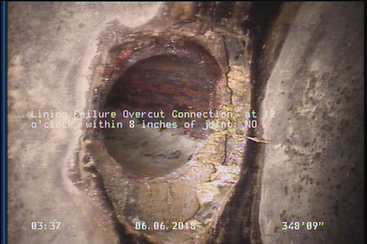 Lining Failure Overcut Connection, at 12 o'clock, within 8 inches of joint: NO