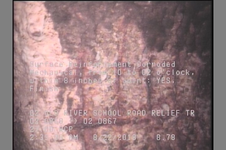 Surface Reinforcement Corroded Mechanical, from 10 to 02 o'clock, within 8 inches of joint: YES, Finish