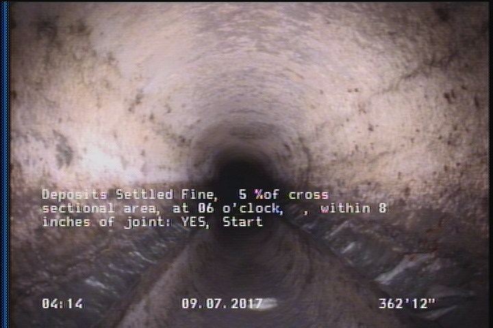 Deposits Settled Fine, 5 %of cross sectional area, at 06 o'clock, , within 8 inches of joint: YES, Start