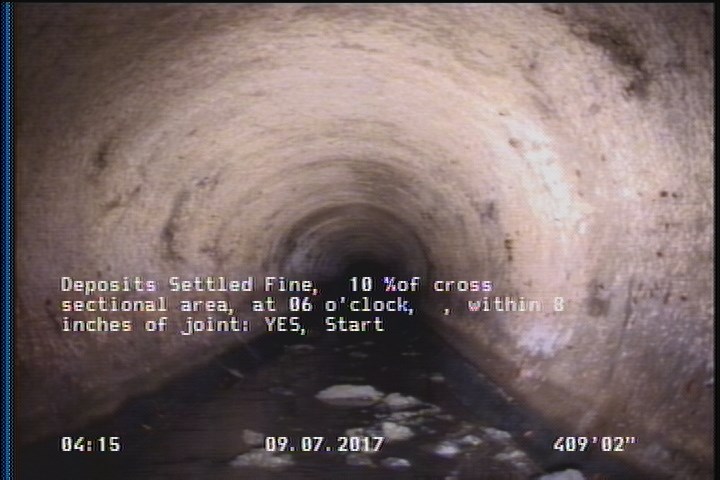 Deposits Settled Fine, 10 %of cross sectional area, at 06 o'clock, , within 8 inches of joint: YES, Start