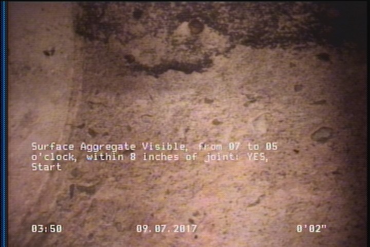 Surface Aggregate Visible, from 07 to 05 o'clock, within 8 inches of joint: YES, Start