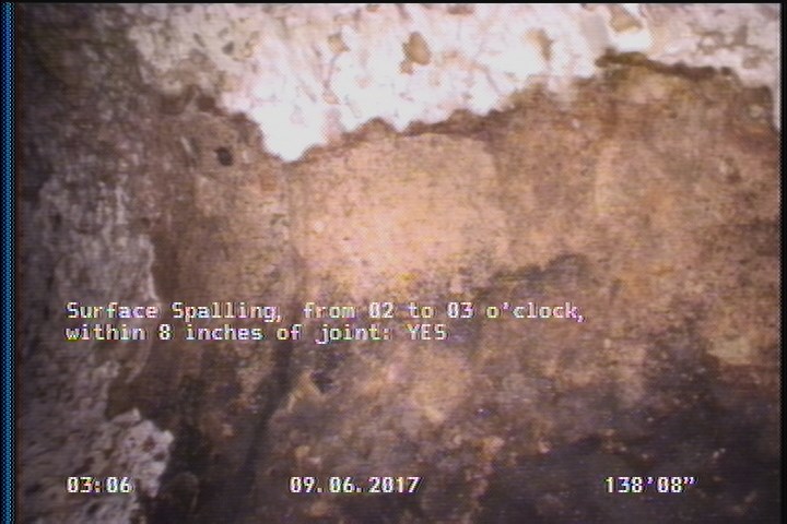 Surface Spalling, from 02 to 03 o'clock, within 8 inches of joint: YES