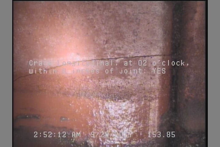 Crack Longitudinal, at 02 o'clock, within 8 inches of joint: YES