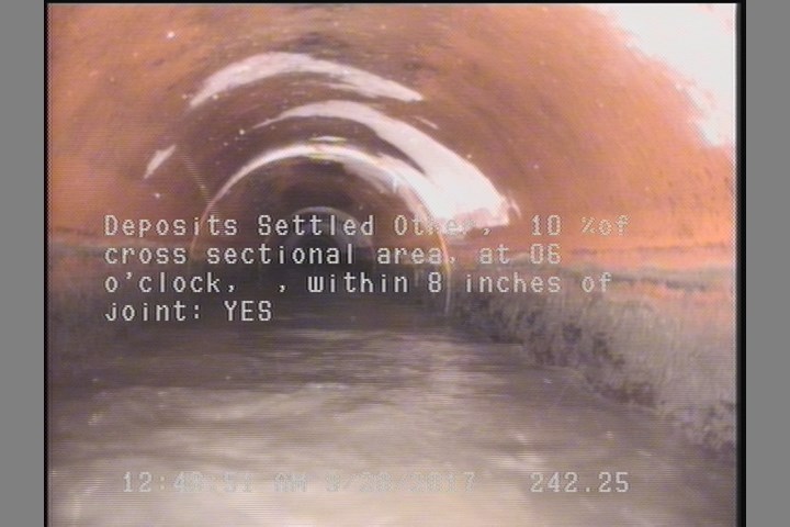 Deposits Settled Other, 10 %of cross sectional area, at 06 o'clock, , within 8 inches of joint: YES