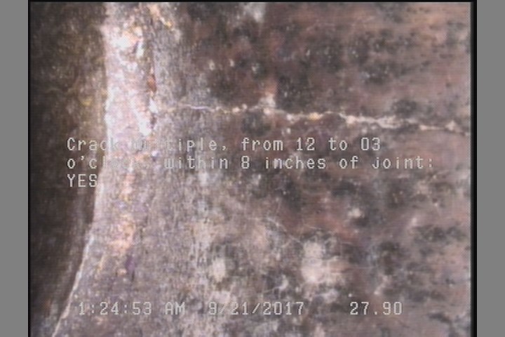 Crack Multiple, from 12 to 03 o'clock, within 8 inches of joint: YES
