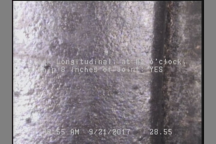 Crack Longitudinal, at 02 o'clock, within 8 inches of joint: YES