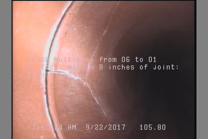 Crack Multiple, from 06 to 01 o'clock, within 8 inches of joint: YES