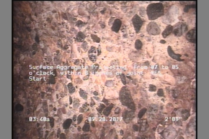 Surface Aggregate Projecting, from 07 to 05 o'clock, within 8 inches of joint: YES, Start