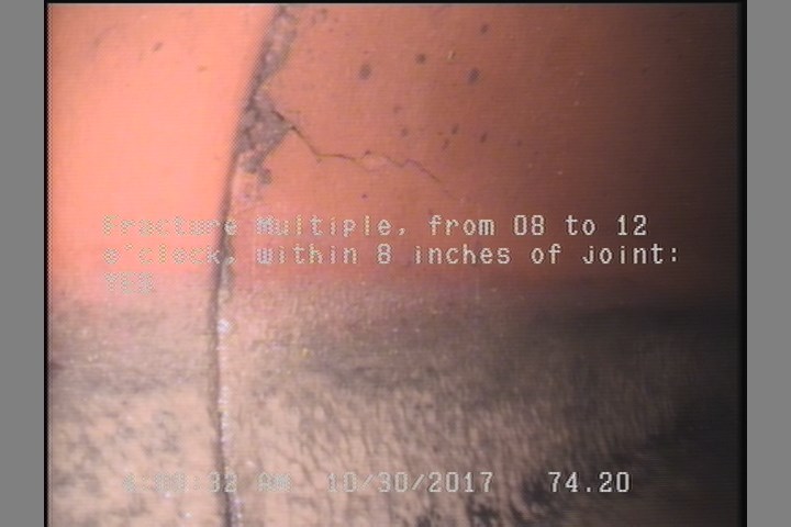 Fracture Multiple, from 08 to 12 o'clock, within 8 inches of joint: YES
