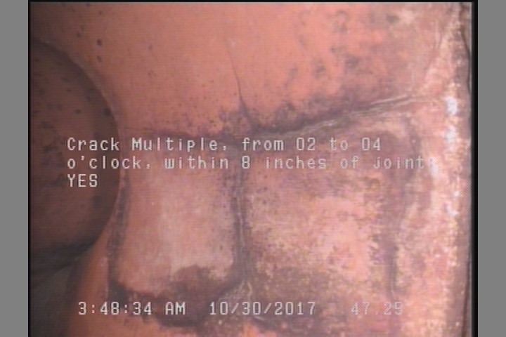 Crack Multiple, from 02 to 04 o'clock, within 8 inches of joint: YES