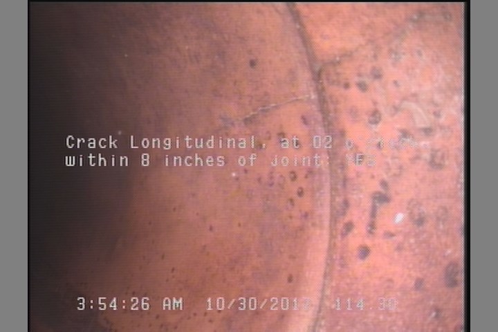 Crack Longitudinal, at 02 o'clock, within 8 inches of joint: YES