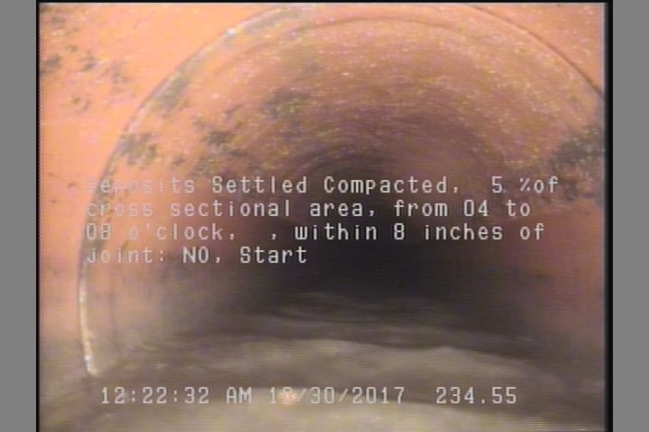 Deposits Settled Compacted, 5 %of cross sectional area, from 04 to 08 o'clock, , within 8 inches of joint: NO, Start