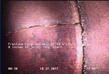 Fracture Longitudinal, at 12 o'clock, within 8 inches of joint: YES, Start
