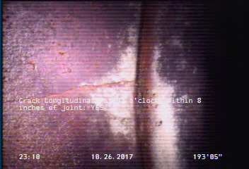 Crack Longitudinal, at 02 o'clock, within 8 inches of joint: YES