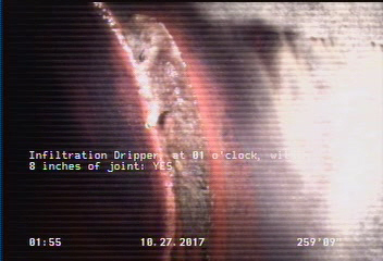 Infiltration Dripper, at 01 o'clock, within 8 inches of joint: YES