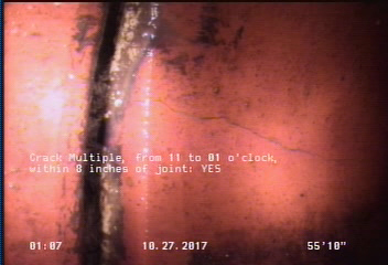 Crack Multiple, from 11 to 01 o'clock, within 8 inches of joint: YES