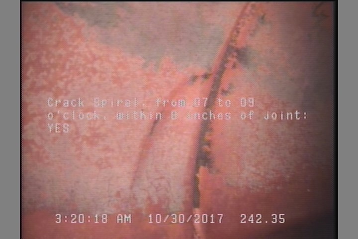 Crack Spiral, from 07 to 09 o'clock, within 8 inches of joint: YES