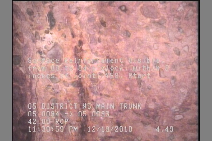 Surface Reinforcement Visible, from 08 to 04 o'clock, within 8 inches of joint: YES, Start