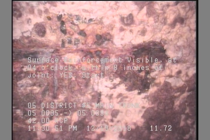 Surface Reinforcement Visible, at 04 o'clock, within 8 inches of joint: YES, Start
