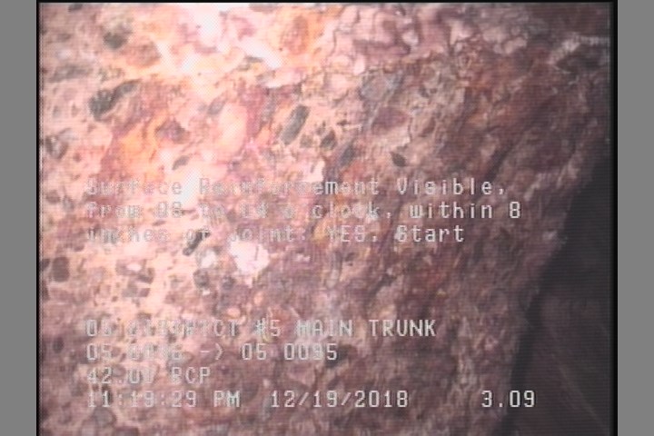 Surface Reinforcement Visible, from 08 to 04 o'clock, within 8 inches of joint: YES, Start