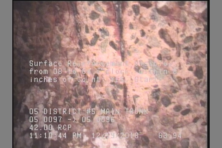 Surface Reinforcement Visible, from 08 to 04 o'clock, within 8 inches of joint: YES, Start